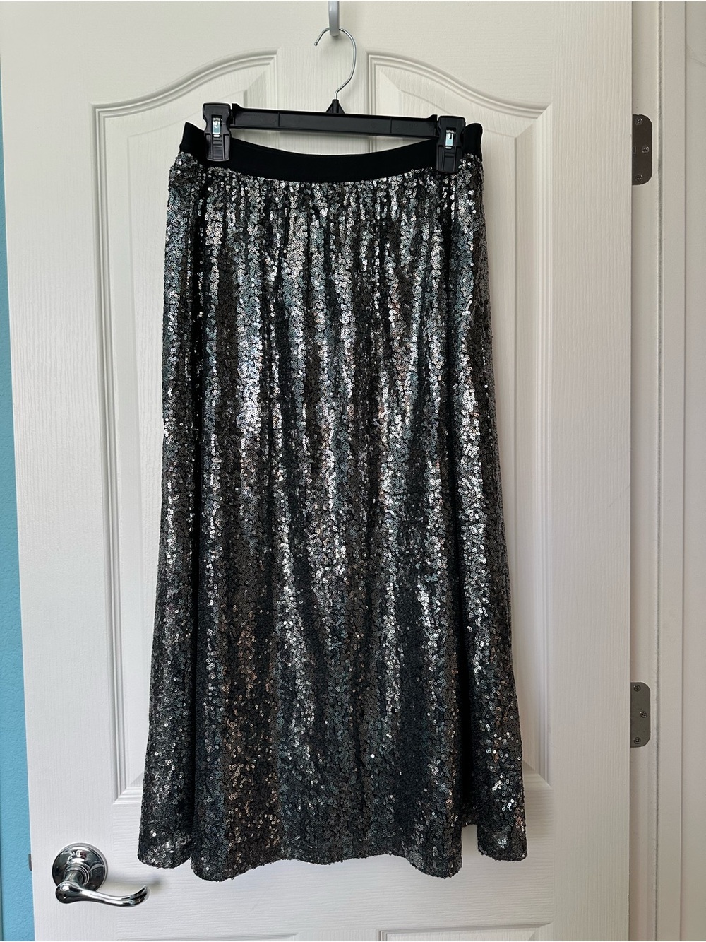 DR2 Sequin Maxi Skirt - Silver Black Shine